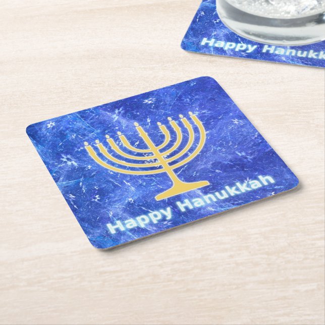 Dessous-de-verre Carré En Papier Hanoukka Snowstorm Menorah (Incliné)