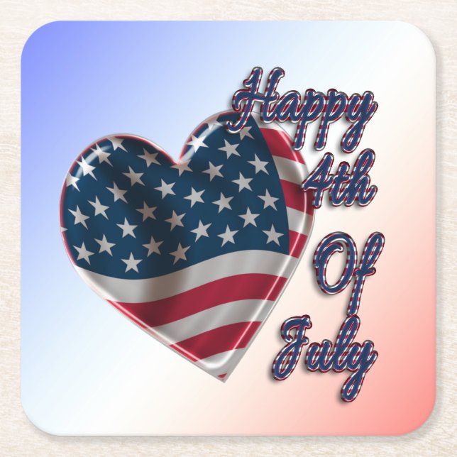 Dessous-de-verre Carré En Papier Happy 4 juillet USA Flag Heart (Devant)