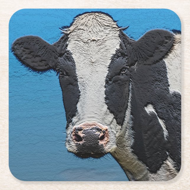 Dessous-de-verre Carré En Papier Happy Cow Portrait (Devant)