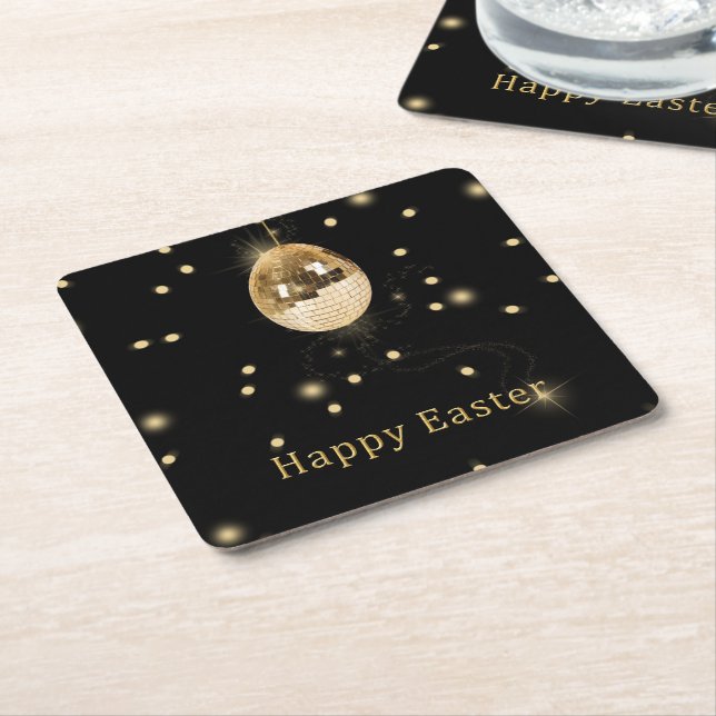 Dessous-de-verre Carré En Papier Happy Easter Gold Disco Ball (Incliné)