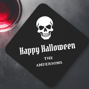Dessous-de-verre Carré En Papier Happy Halloween éffrayant crâne nom ou texte perso