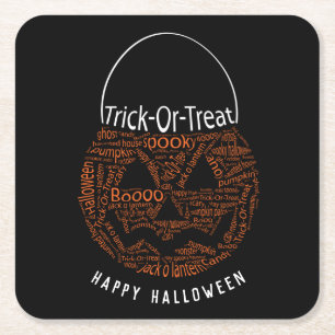 Dessous-de-verre Carré En Papier Happy Halloween Jack-o'-lantern Word Art Orange