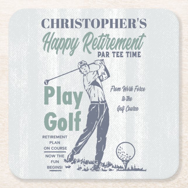 Dessous-de-verre Carré En Papier Happy Retraite Golfer Thème Retro Golf (Devant)