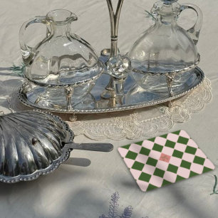 Dessous-de-verre Carré En Papier Harlequin vert et bleu Preppy Vintage Wedding