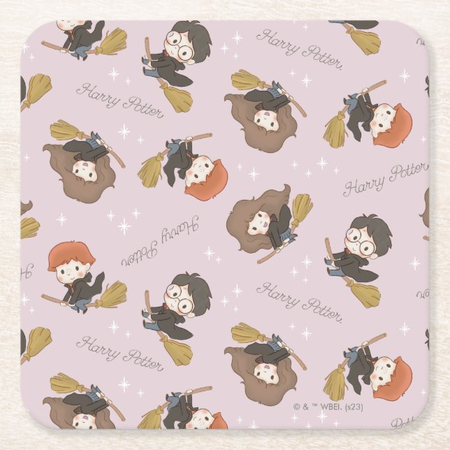 Dessous-de-verre Carré En Papier HARRY POTTER™, Hermione & Ron Flying Motif (Devant)