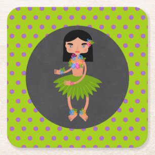 Dessous-de-verre Carré En Papier Hawaii Luau fille fête d'anniversaire