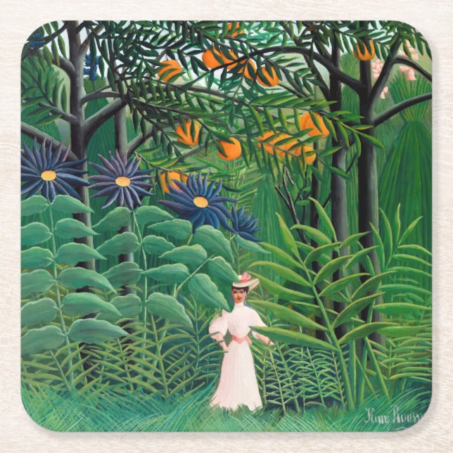 Dessous-de-verre Carré En Papier Henri Rousseau - Une femme marche dans une forêt e (Devant)