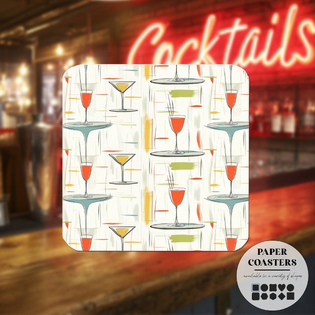 Dessous-de-verre Carré En Papier Heure Cocktail du milieu du siècle (Créateur téléchargé)