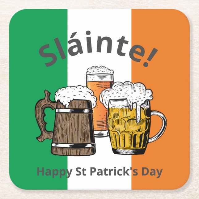 Dessous-de-verre Carré En Papier HEUREUX ST PATRICK'S DAY Great Irish Beer Sláinte  (Devant)