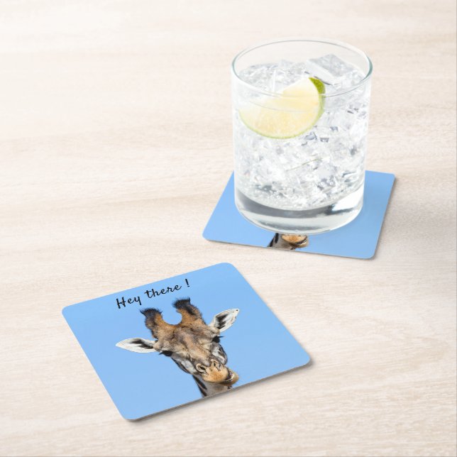 Dessous-de-verre Carré En Papier Hey là drôle Giraffe photo avec texte (En situation)