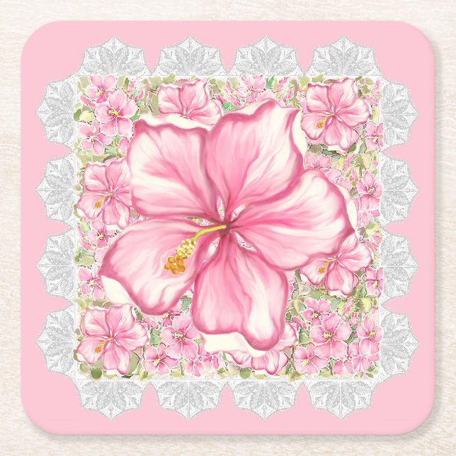 Dessous-de-verre Carré En Papier Hibiscus & dentelle PINK (Devant)