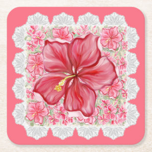 Dessous-de-verre Carré En Papier Hibiscus & dentelle RED