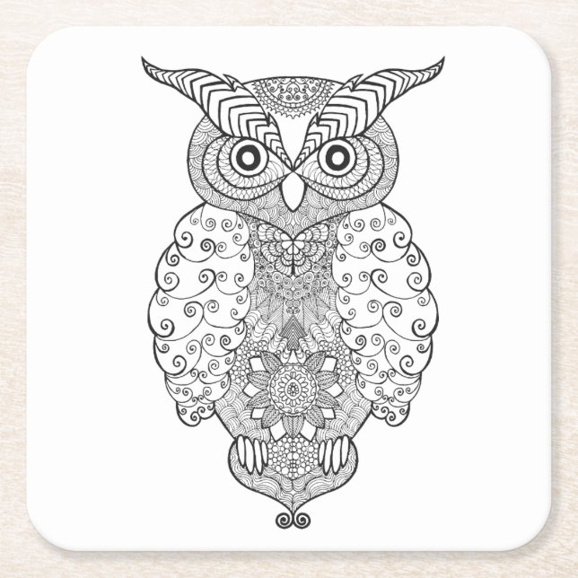 Dessous-de-verre Carré En Papier Hibou de griffonnage (Devant)