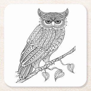 Dessous-de-verre Carré En Papier Hibou magique inspiré se reposant sur la branche