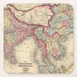 Dessous-de-verre Carré En Papier Hindoostan, Inde plus lointaine, Chine, Thibet