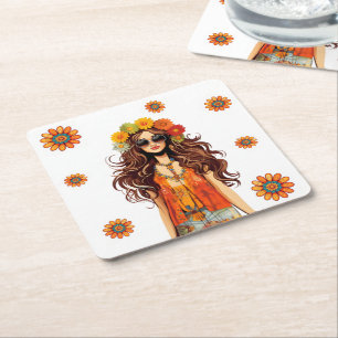 Dessous-de-verre Carré En Papier Hippie super Hippie 1970 à thème fête d'anniversai