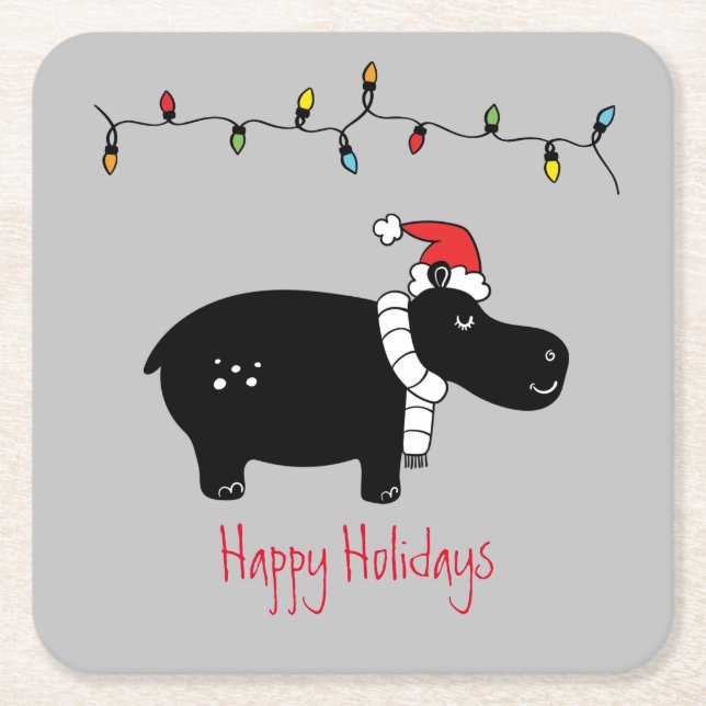 Dessous-de-verre Carré En Papier Hippo de Noël fantastique (Devant)
