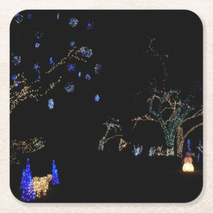 Dessous-de-verre Carré En Papier Hiver Wonderland Lumières Bleu et blanc Vacances
