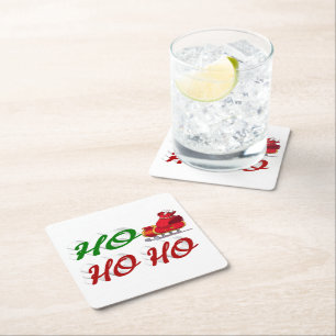 Dessous-de-verre Carré En Papier Ho Ho Ho Père Noël Sleigh Noël rouge vert