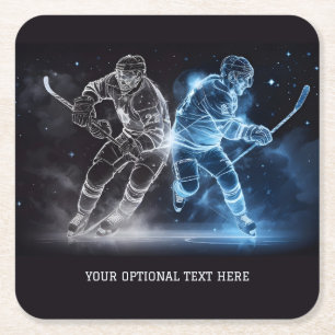 Dessous-de-verre Carré En Papier Hockey sur glace sur texte personnalisé