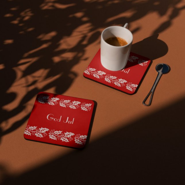 Dessous-de-verre Carré En Papier hollies blanches en rouge - Dieu Jul (Créateur téléchargé)