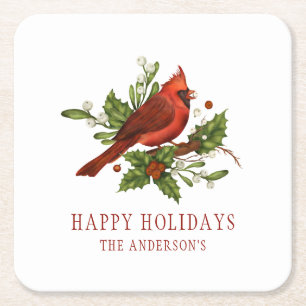Dessous-de-verre Carré En Papier Holly Berry Cardinal Holiday Monogram Mistletoe
