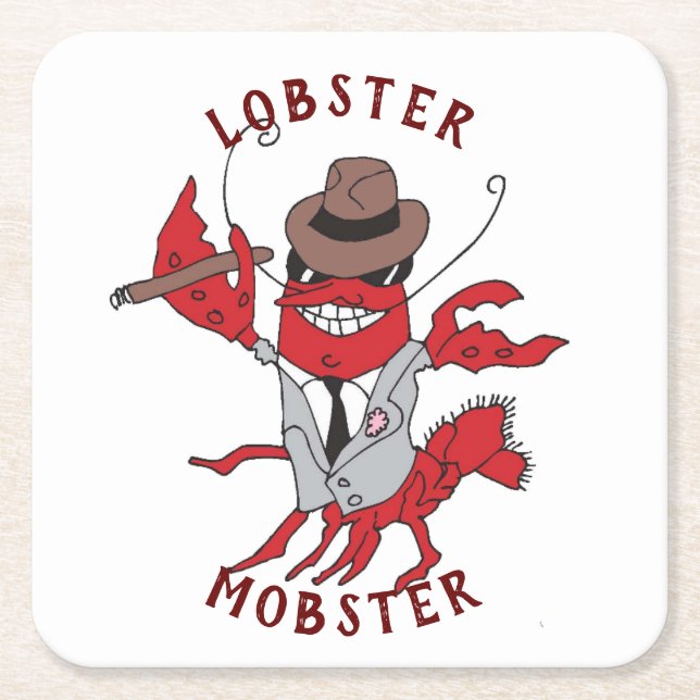 Dessous-de-verre Carré En Papier Homard Homard 🦞 Drôle Cartoon Gangster (Devant)