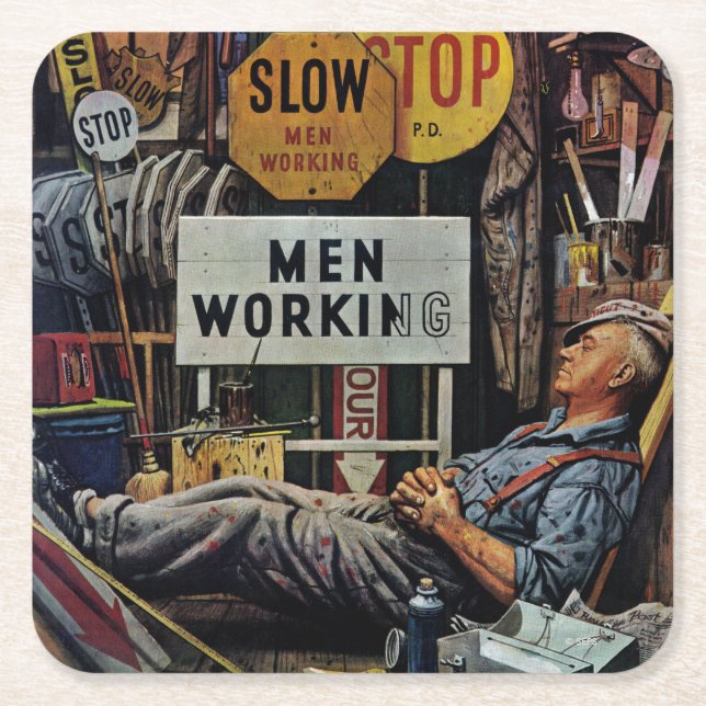 Dessous-de-verre Carré En Papier Hommes qui travaillent (Devant)