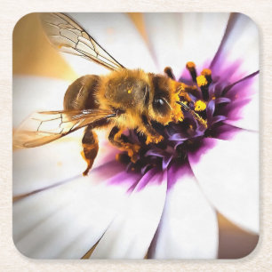 Dessous-de-verre Carré En Papier Honey Bee Sur L'Art Acrylique Africain Daisy