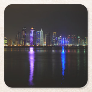 Dessous-de-verre Carré En Papier Horizon de Doha, Qatar aux dessous de verre de