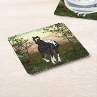 Dessous-de-verre Carré En Papier Horloge appaloosa noir et blanc