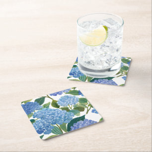 Dessous-de-verre Carré En Papier Hortensias bleus aquarelle florale