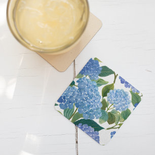 Dessous-de-verre Carré En Papier Hortensias Bleus Buisson Floral Magnifique