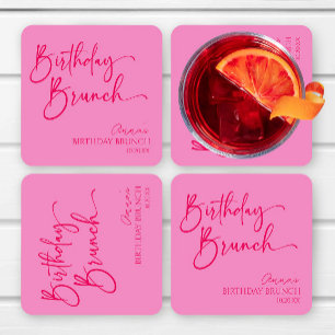 Dessous-de-verre Carré En Papier Hot rose moderne minimaliste Anniversaire Brunch P