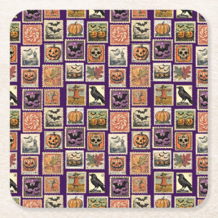 Dessous-de-verre Carré En Papier Housse d'oreiller à motif de timbres-poste Hallowe