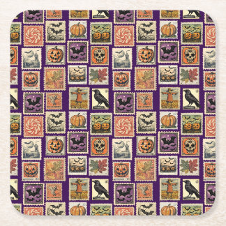 Dessous-de-verre Carré En Papier Housse d'oreiller à motif de timbres-poste Hallowe