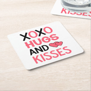 Dessous-de-verre Carré En Papier Hugs Kisses XOXO Mariage rose Fête des mariées noi