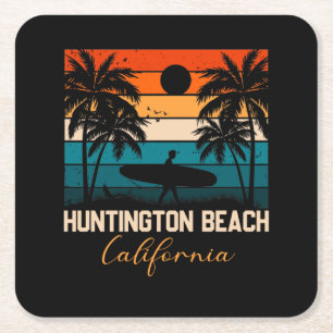 Dessous-de-verre Carré En Papier Huntington Beach California Palms Voyage en vacanc
