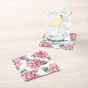 Dessous-de-verre Carré En Papier Hydrangeas roses aquarelle florale peinture de fle
