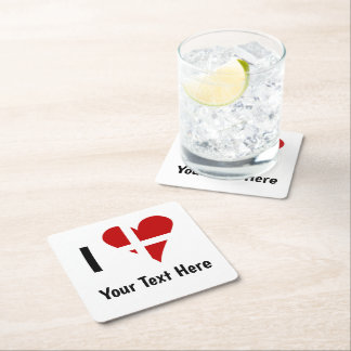 Dessous-de-verre Carré En Papier I (Funky Heart Shaped Danish Flag) Your Text
