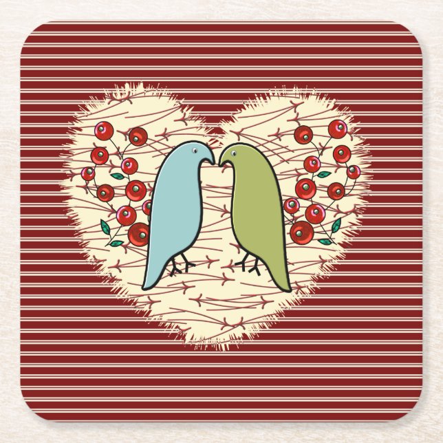 Dessous-de-verre Carré En Papier I Love Winter Birds and Berries (Devant)