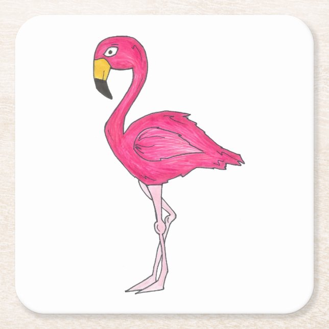 Dessous-de-verre Carré En Papier Ile tropicale Paradise Flamant rose rose chaud Ois (Devant)