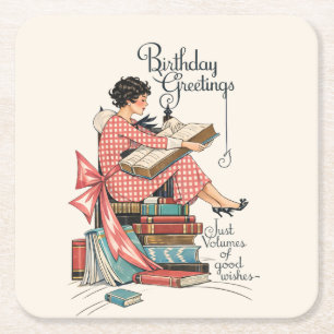 Dessous-de-verre Carré En Papier Illustration d'anniversaire pour amateur de livres