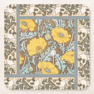 Dessous-de-verre Carré En Papier illustration d'art pavot fleur jaune