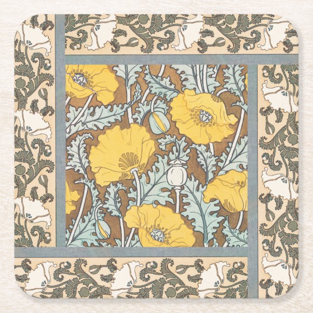 Dessous-de-verre Carré En Papier illustration d'art pavot fleur jaune (Devant)