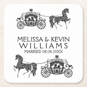 Dessous-de-verre Carré En Papier Illustration de chevaux et de calèche de mariage