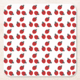 Dessous-de-verre Carré En Papier Illustration de coccinelle rouge blanc