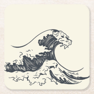 Dessous-de-verre Carré En Papier Illustration de la Grande vague au large de Kanaga