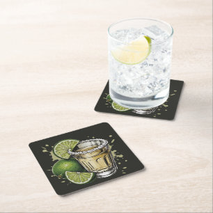 Dessous-de-verre Carré En Papier Illustration de shot de tequila au bord salé avec 