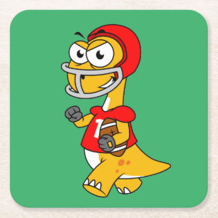 Dessous-de-verre Carré En Papier Illustration D'Un Brontosaurus Jouant Au Football.